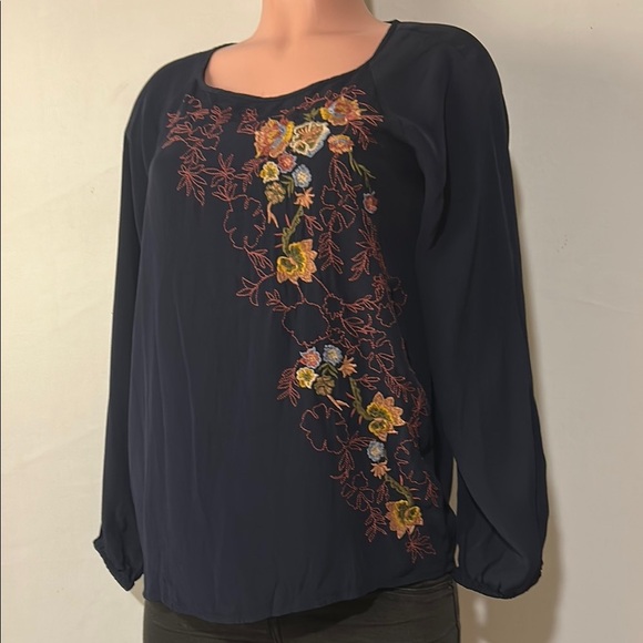 J Jill Embroidered Floral Blouse Top Women’s Size S Shirt Long Sleeve Boho - Picture 3 of 9